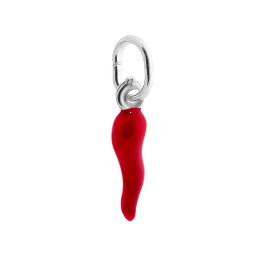 Ciondolo Portafortuna Corno mm 18 con Smalto Rosso in ARGENTO 925 Galvanica Rodio