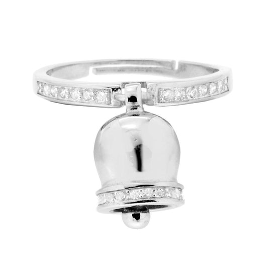 Anello Veretta con Campana e Zirconi Bianchi in ARGENTO 925 Galvanica Rodio