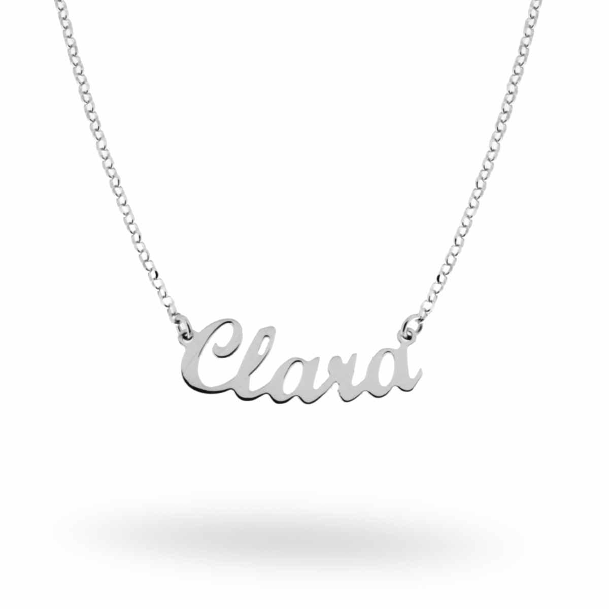 Collana nome Clara in corsivo in ARGENTO 925 Galvanica Rodio