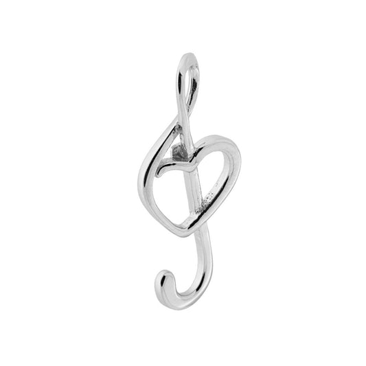 Ciondolo Chiave Musicale di Violino e Cuore in ARGENTO 925 Galvanica Rodio