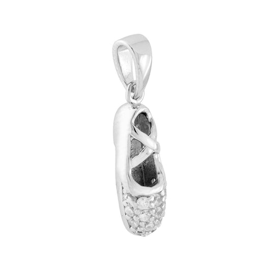 Ciondolo Scarpetta Ballerina con Cubic Zirconia Bianchi in ARGENTO 925 Galvanica Rodio