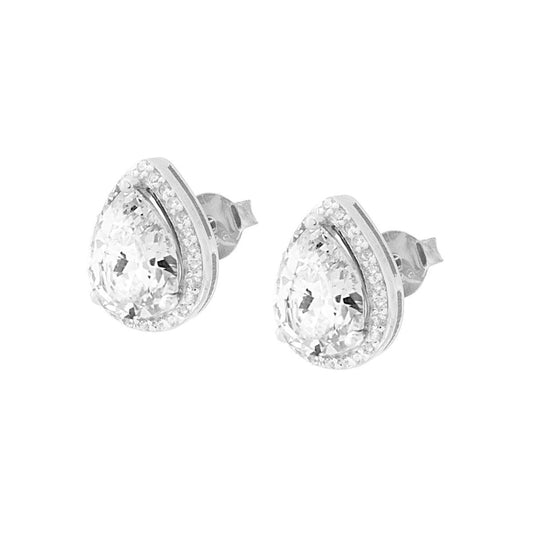 Orecchini Goccia con Zircone Bianco contornato con Zirconi Bianchi in ARGENTO 925 Galvanica Rodio