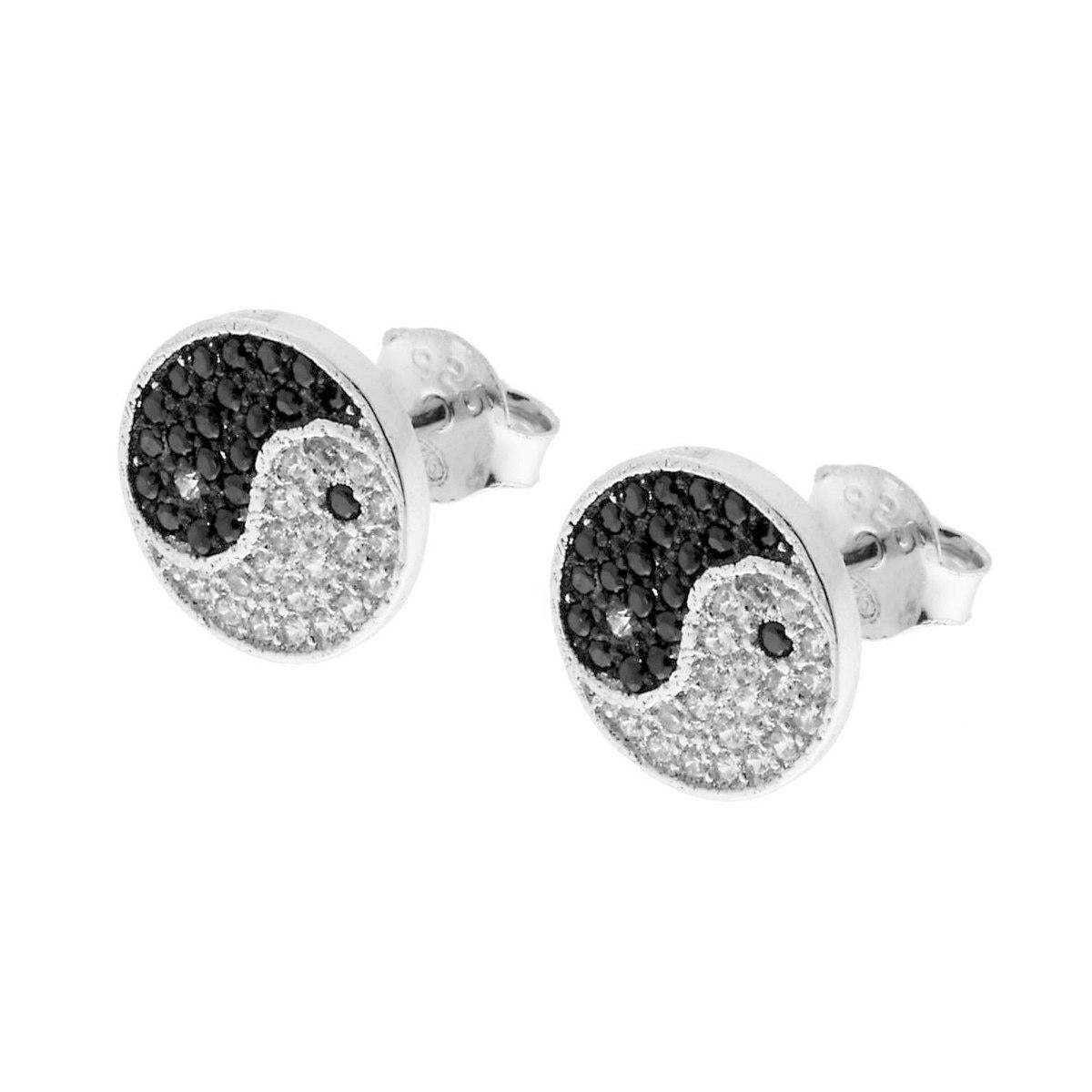 Orecchini Yin e Yang con Zirconi Bianchi e Neri in ARGENTO 925 Galvanica Rodio