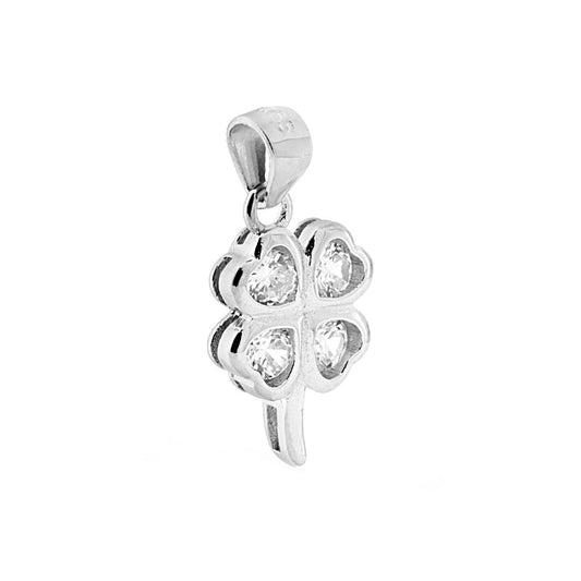 Ciondolo Quadrifoglio con Zirconi Bianchi mm 3 in ARGENTO 925 Galvanica Rodio