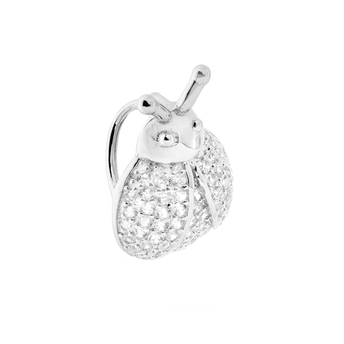 Ciondolo Coccinella con Zirconi Bianchi con passante per catena in ARGENTO 925 Galvanica Rodio