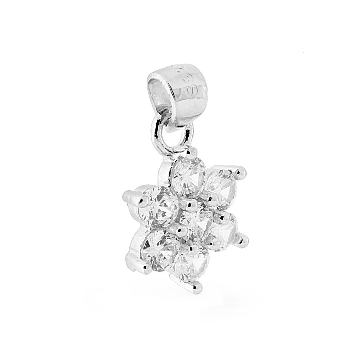 Ciondolo Fiore con Zirconi Bianchi mm 3 in ARGENTO 925 Galvanica Rodio