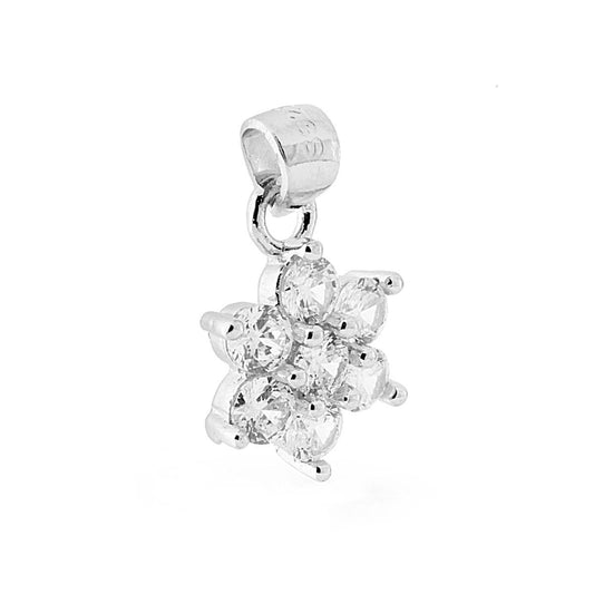 Ciondolo Fiore con Zirconi Bianchi mm 3 in ARGENTO 925 Galvanica Rodio