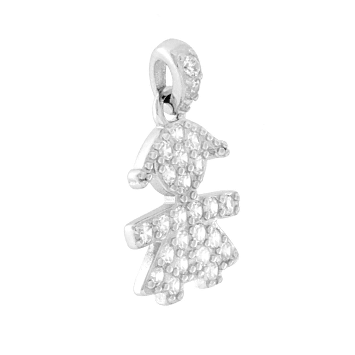 Ciondolo Bimba con Zirconi Bianchi in ARGENTO 925 Galvanica Rodio