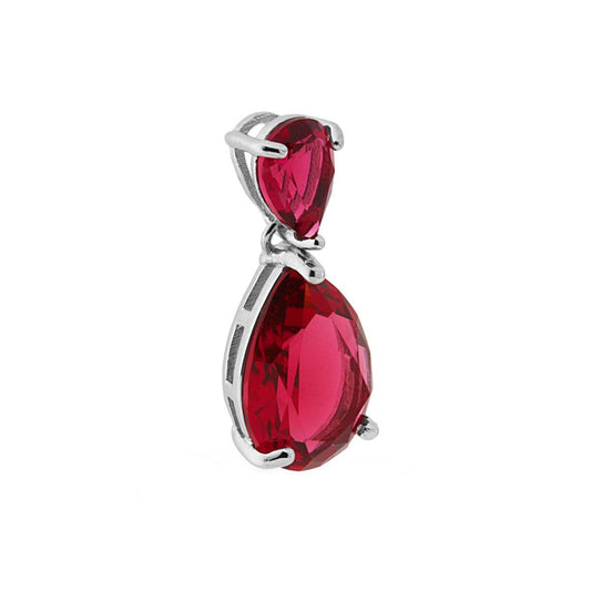 Ciondolo con Pendente Goccia con Zirconi Rosso Rubino in ARGENTO 925 Galvanica Rodio