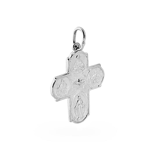 Ciondolo Croce con Quattro Santi in ARGENTO 925 Galvanica Rodio