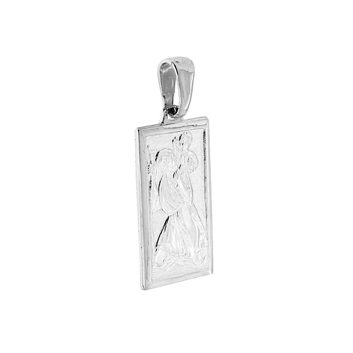 Ciondolo Sacro Rettangolare San Cristoforo mm 23x13 in ARGENTO 925 Galvanica Rodio