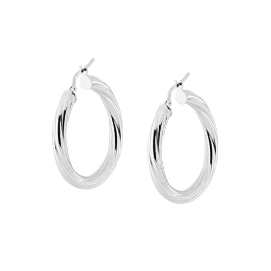 Orecchini a Cerchio mm 32 con Canna Ritorta mm 4 in ARGENTO 925 Galvanica Rodio