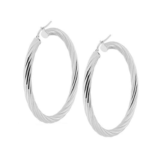 Orecchini a Cerchio mm 60 con Canna Ritorta mm 5 in ARGENTO 925 Galvanica Rodio
