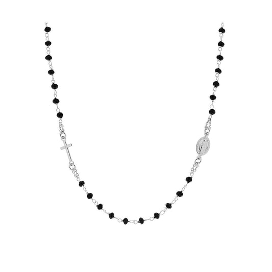 Collana Rosario modello Girocollo cm 50 con Grani mm 3.5 Crystal Neri in ARGENTO 925 Galvanica Rodio
