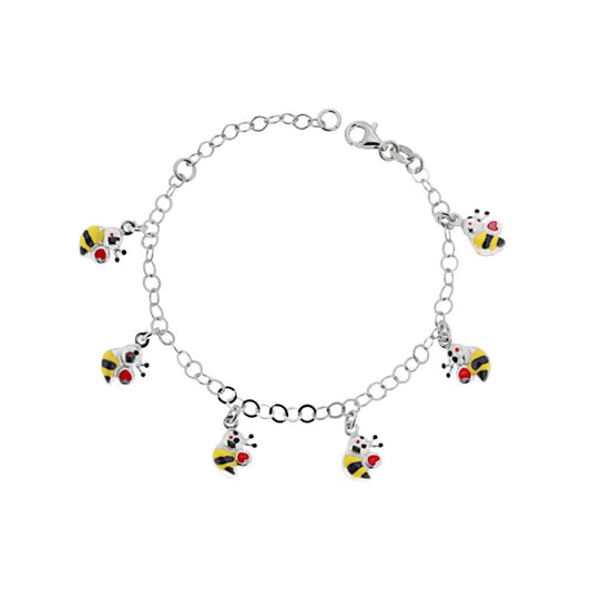 Bracciale Bimbo Bimba Catena Rolo con Api Pendenti smaltati in ARGENTO 925 Galvanica Rodio