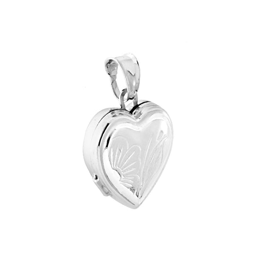 Ciondolo Portafoto o Porta Ricordi a forma di Cuore mm 19 con incisione Fiore in ARGENTO 925 Galvanica Rodio