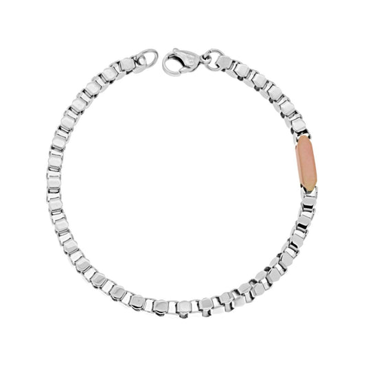 Bracciale Catena Veneziana con Targa Rosa in ACCIAIO