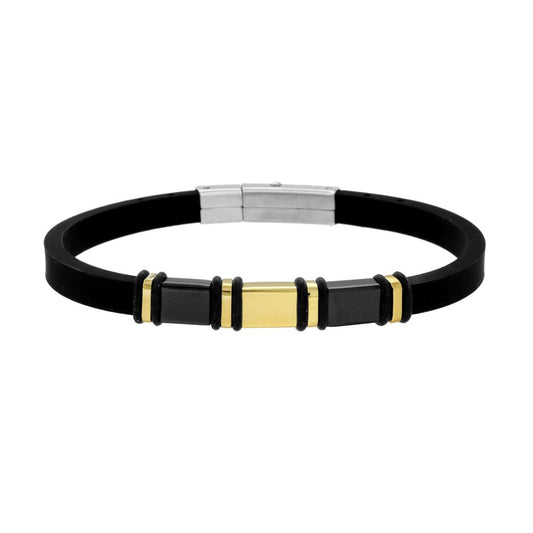Bracciale Uomo in Caucciu PVC Nero con Accessori colore Oro e Nero in ACCIAIO