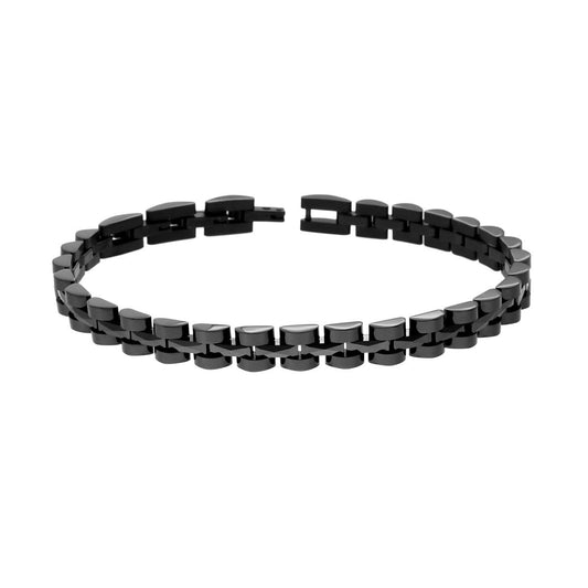 Bracciale Uomo Catena Imperniata Ceramica Nero in ACCIAIO