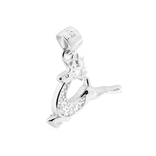 Ciondolo Renna con Zirconi Bianchi in ARGENTO 925 Galvanica Rodio