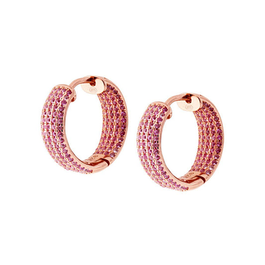 Orecchini Cerchio Creola mm 19 con Zirconi Rosa in ARGENTO 925 Galvanica Rosa
