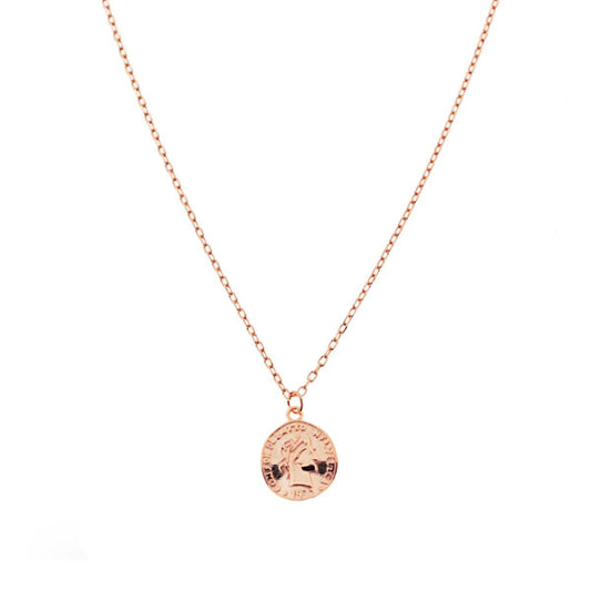 Collana Catena Forzatina con Moneta pendente in ARGENTO 925 Galvanica Rosa