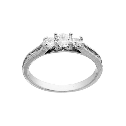Anello Trilogy a Griffe con Zirconi Bianchi mm 4 in ARGENTO 925 Rodiato