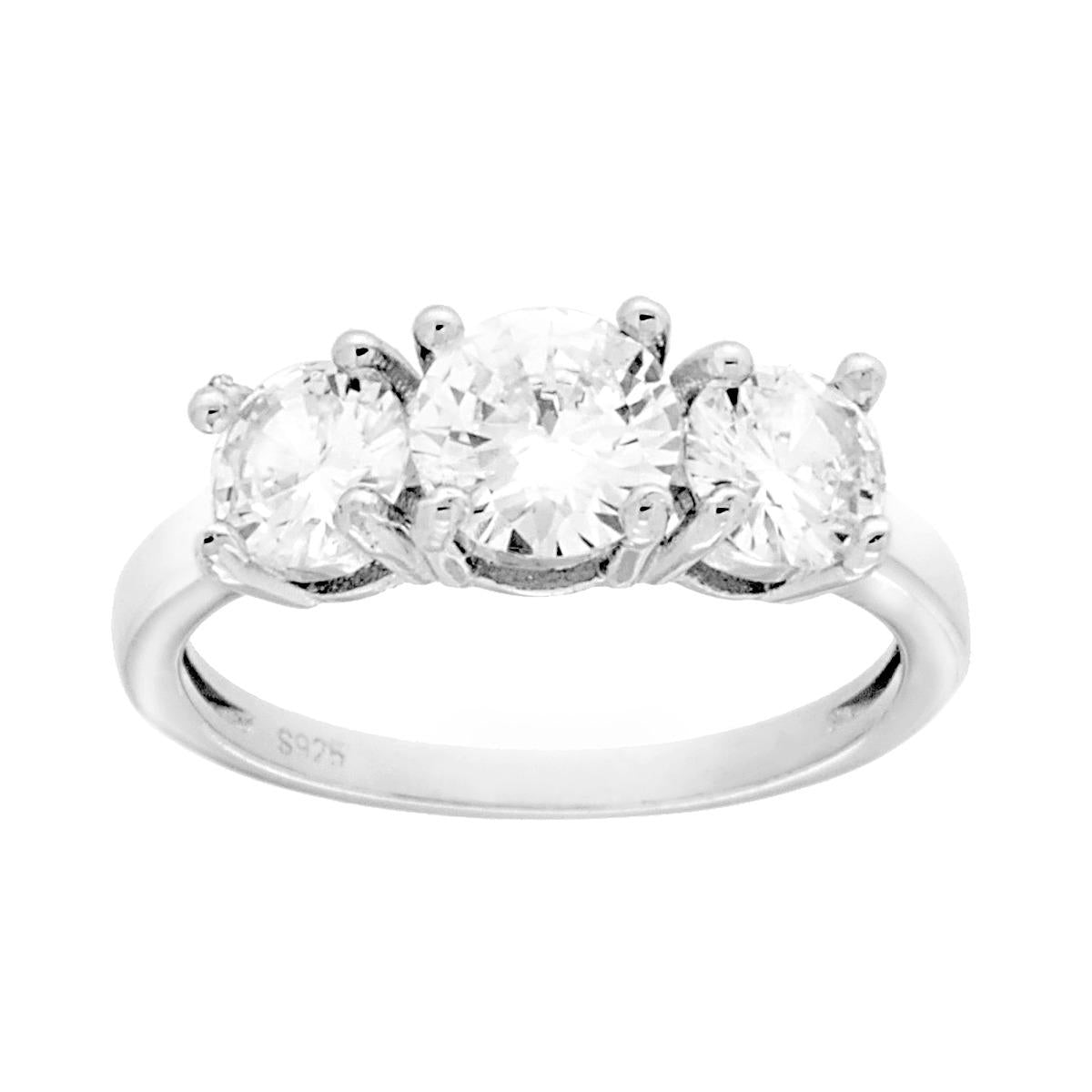 Anello Trilogy con Cubic Zirconia Bianco mm 6 e 5 in ARGENTO 925 Galvanica Rodio