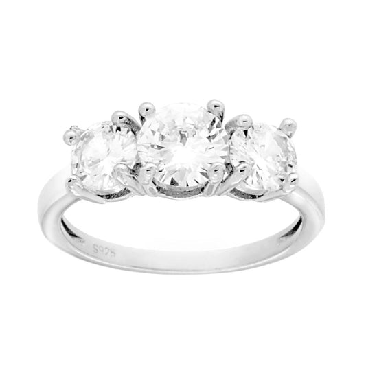 Anello Trilogy con Cubic Zirconia Bianco mm 6 e 5 in ARGENTO 925 Galvanica Rodio