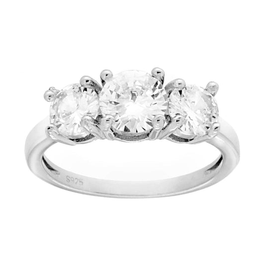 Anello Trilogy con Cubic Zirconia Bianco mm 6 e 5 in ARGENTO 925 Galvanica Rodio