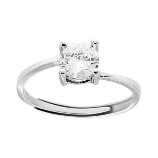 Anello Solitario con Cubic Zirconia Bianco mm 6 in ARGENTO 925 Galvanica Rodio