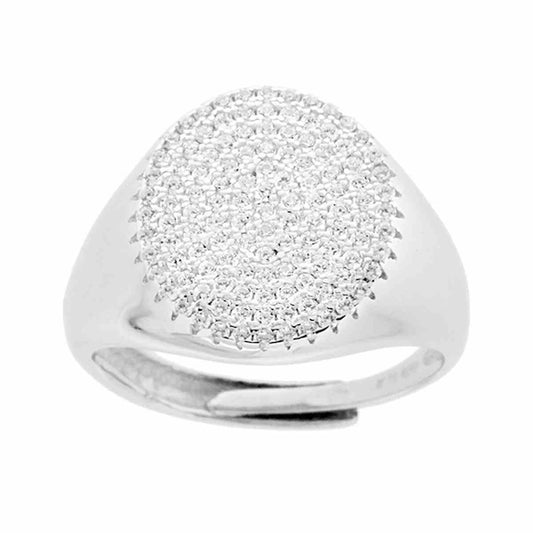 Anello Chevalier Ovale con Zirconi Bianchi in Argento 925 Galvanica Rodio