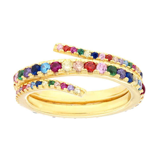 Anello Fascia con CubicZirconia Rainbow Multicolor in ARGENTO 925 Galvanica Oro