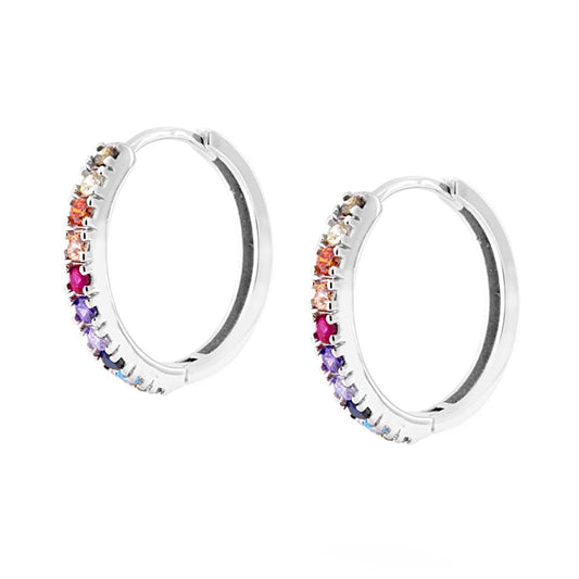 Orecchini Cerchio mm 22 con Zirconi Multicolor Rainbow in ARGENTO 925 Galvanica Rodio