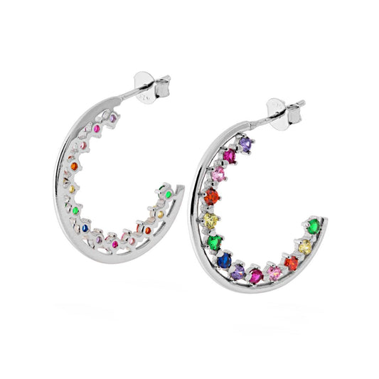 Orecchini Cerchio Creola con Zirconi Multicolor in ARGENTO 925 Galvanica Rodio