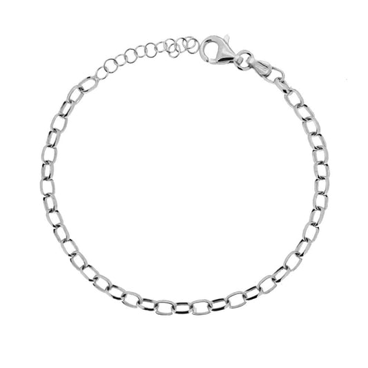 Bracciale Catena Rolo 060 Ovale mm 3.5 in ARGENTO 925 Galvanica Rodio