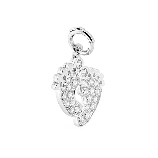 Ciondolo Piedini con Zirconi Bianco in ARGENTO 925 Galvanica Rodio