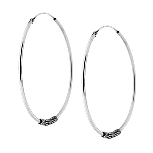 Orecchini Cerchio con lavorazione Etnica mm 1.2 x 40 in ARGENTO 925