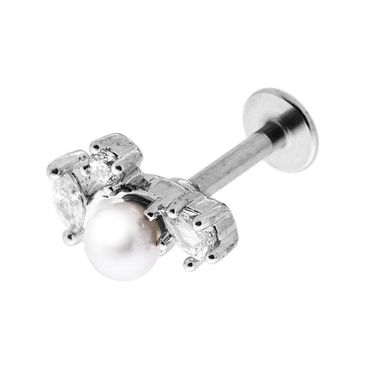 Body Piercing Labret con Perla e con Crystal Bianchi in ACCIAIO