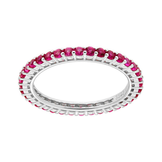 Anello Eternity Veretta a giro con Cubic Zirconia Rosso Rubino mm 2 in ARGENTO 925 Galvanica Rodio