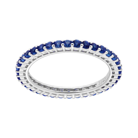 Anello Eternity Veretta a giro con Cubic Zirconia Blu Zaffiro mm 2 in ARGENTO 925 Galvanica Rodio