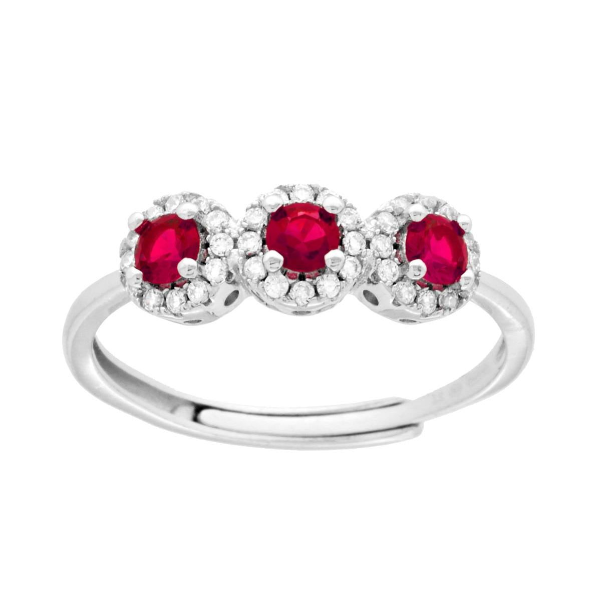 Anello Trilogy con Cubic Zirconia Rosso Rubino in ARGENTO 925 Galvanica Rodio