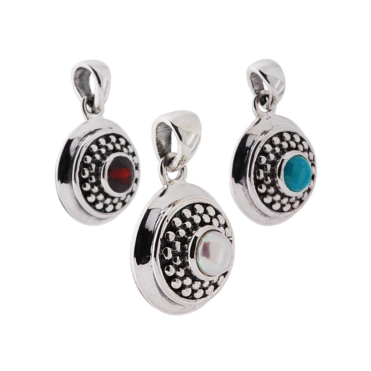 Ciondolo Etnico Tondo Sole con Pietre Naturali in ARGENTO 925