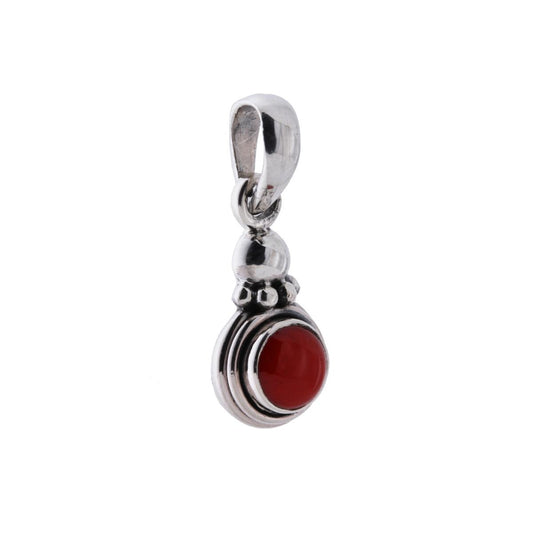Ciondolo Etnico Tondo con Pietra Corallo in ARGENTO 925