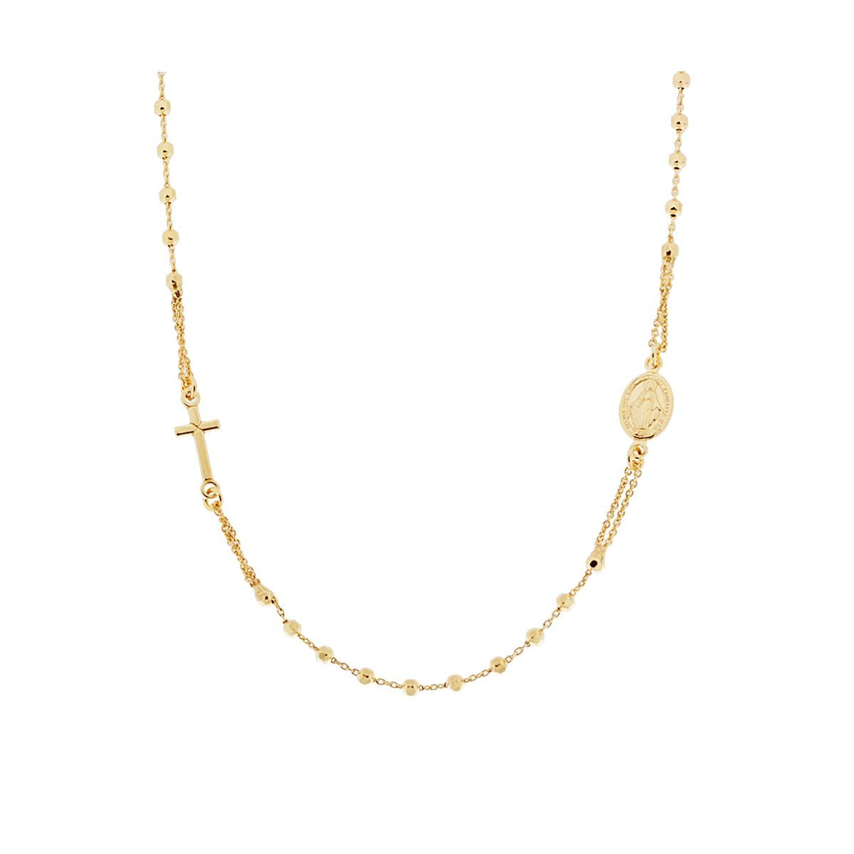 Collana Rosario modello Girocollo cm 50 con Grani a pallina diamantata mm 2.5 in ARGENTO 925 Galvanica Oro