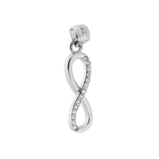 Ciondolo Infinito con Zirconi Bianchi in ARGENTO 925 Galvanica Rodio