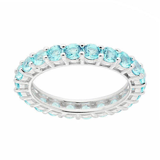 Anello Eternity Veretta a giro con Cubic Zirconia Acquamarina mm 3 in ARGENTO 925 Galvanica Rodio