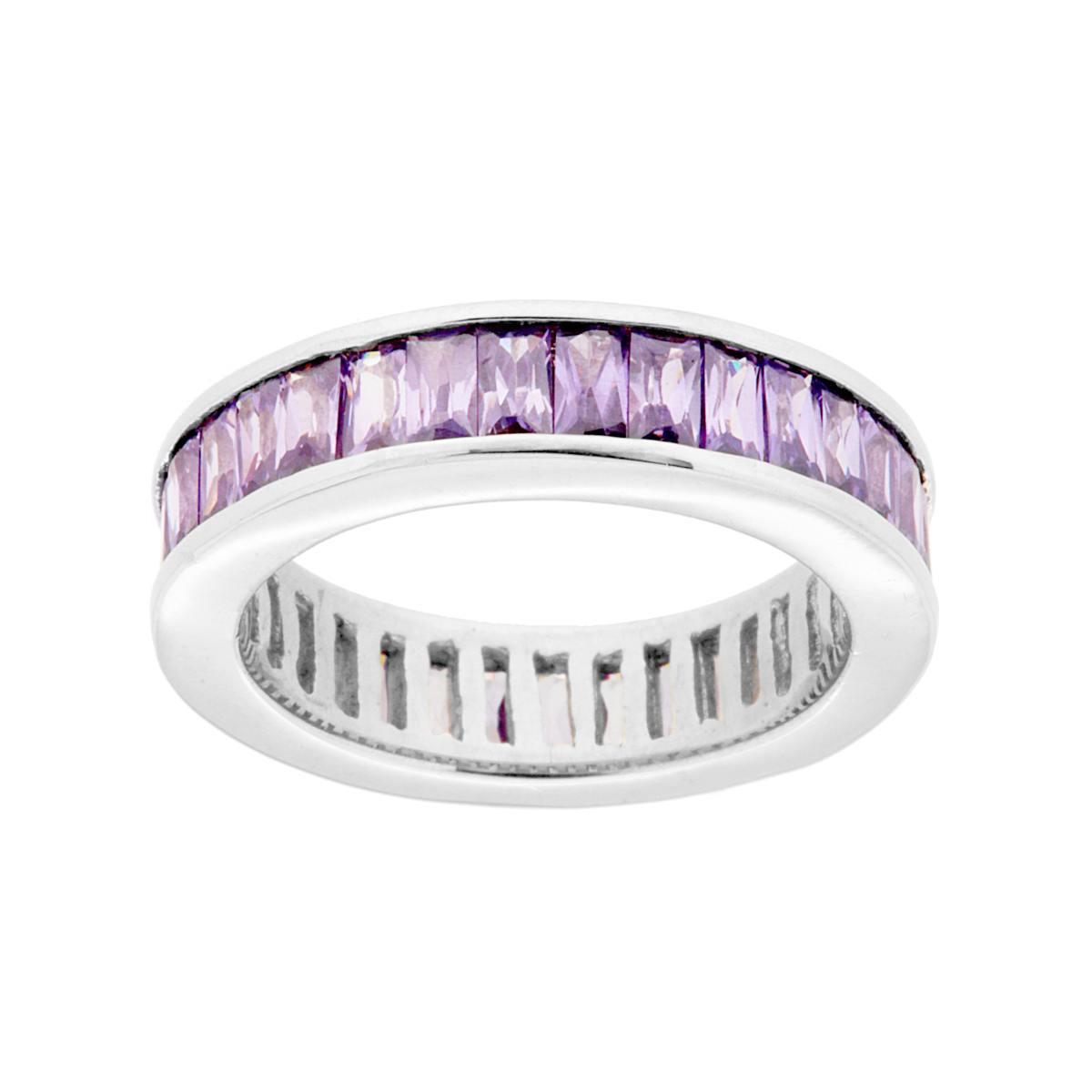 Anello Eternity Veretta con Zirconi Viola taglio Baguette in ARGENTO 925 Galvanica Rodio