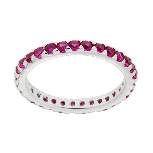Anello Eternity Veretta con Cubic Zirconia Rosso Rubino mm 2 in ARGENTO 925 Galvanica Rodio