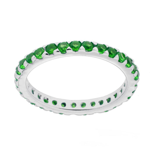 Anello Eternity Veretta con Cubic Zirconia Verde Smeraldo mm 2 in ARGENTO 925 Galvanica Rodio